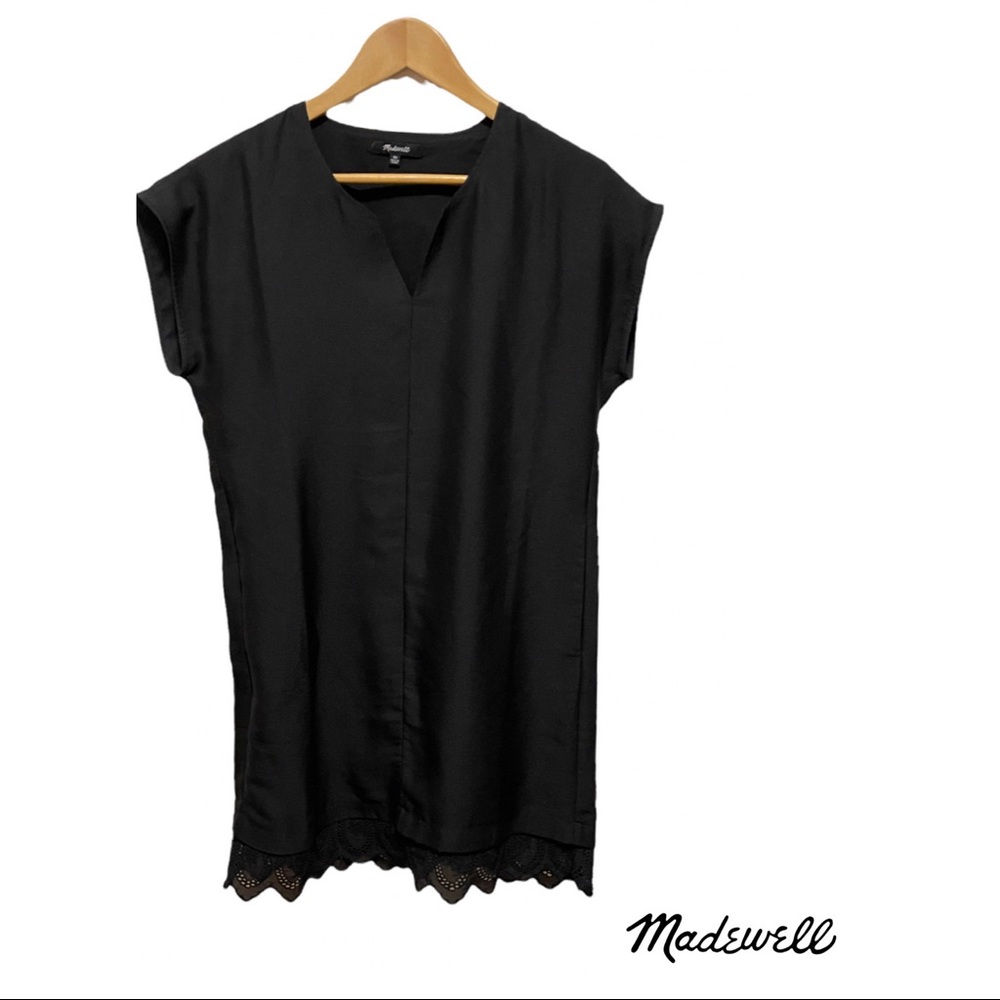 Madewell Black V Neck Cap Sleeves Scalloped Hemline
